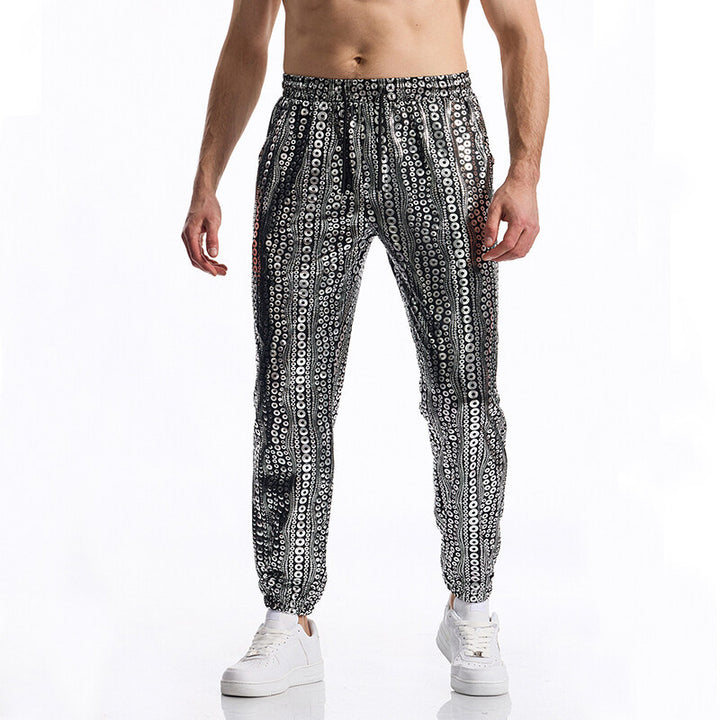 Herren Tapered Jogginghose mit elastischem Bund, Kordelzug und metallischem Kreisprint Echo Archiv