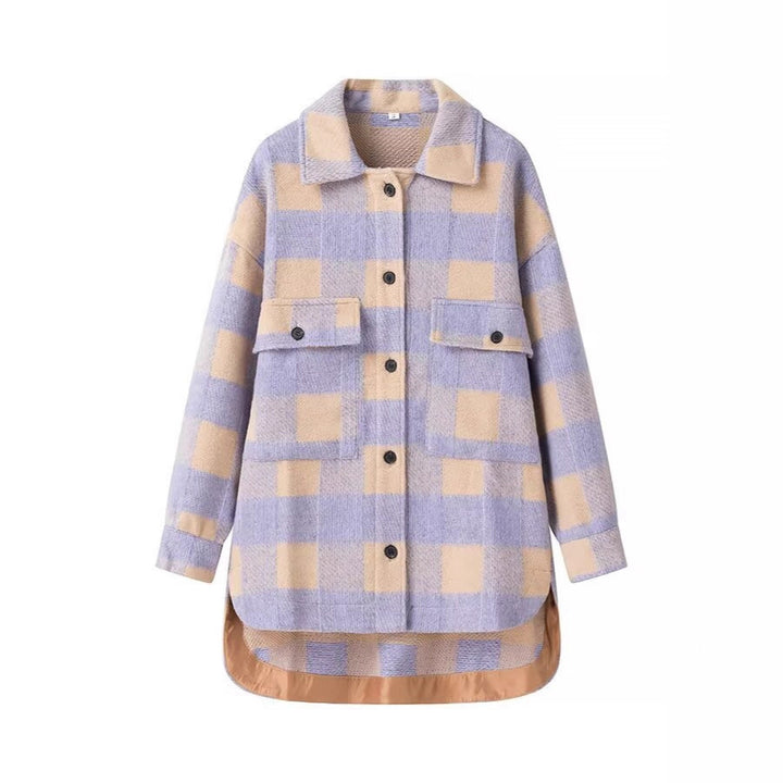 Damen Oversized Hemdjacke im Karo mit großen Pattentaschen und gerundetem Saum Echo Archiv