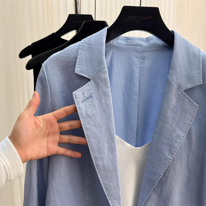 Damen Modischer Leinenblazer mit zwei Taschen Echoarchiv