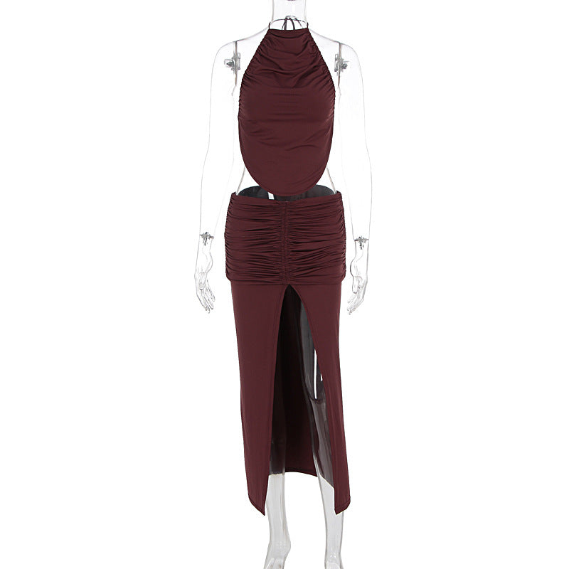 Damen Elegantes Maxikleid mit asymmetrischem Halterhals und ausgefallenem Schlitz Echo Archiv