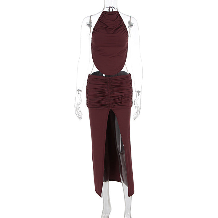 Damen Elegantes Maxikleid mit asymmetrischem Halterhals und ausgefallenem Schlitz Echo Archiv