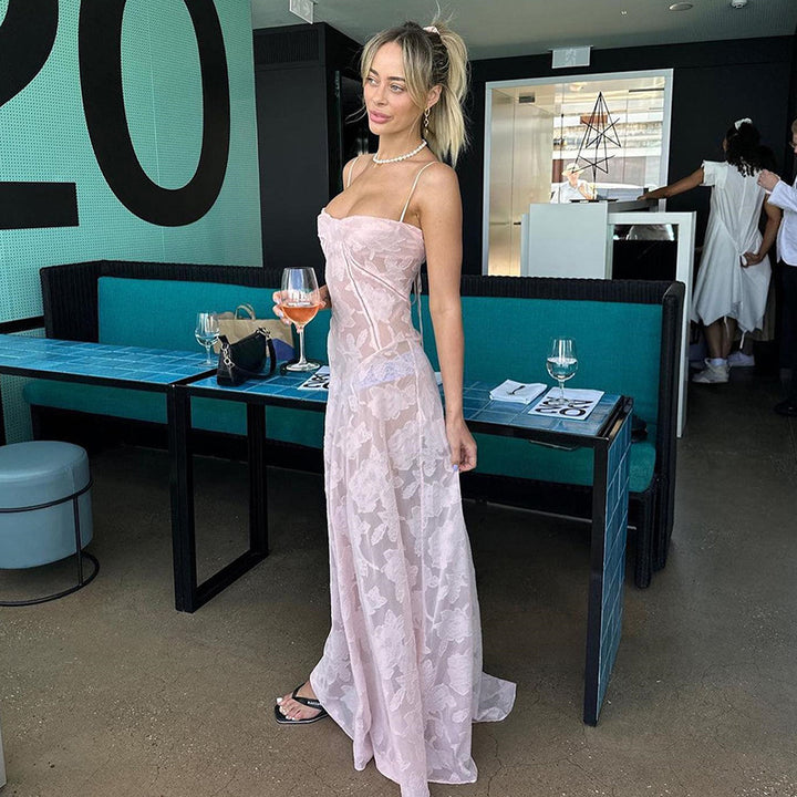 Damen Maxikleid mit transparentem Oberteil und feinem Spitzenmuster Echo Archiv