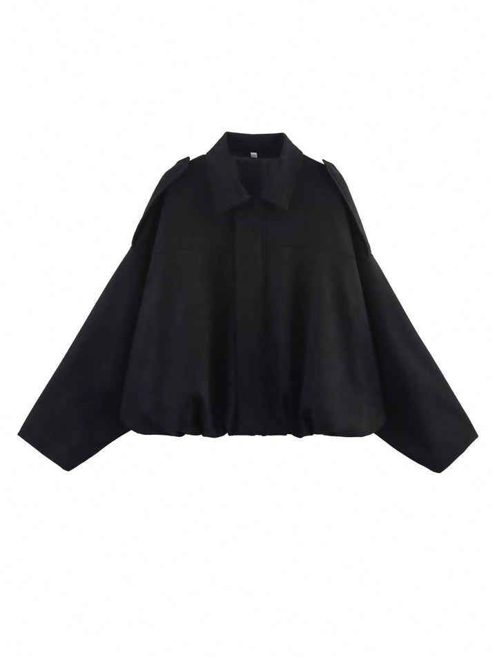 Damen nan weite Kurzjacke mit Ballonbund, verdecktem Verschluss und Schulterklappen Echo Archiv