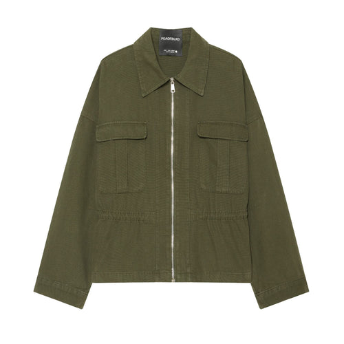 Damen Taillierte Cropped Utility‑Jacke mit durchgehendem Reißverschluss und Pattentaschen Echo Archiv