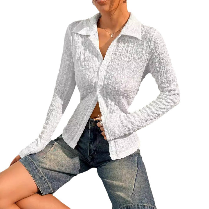 Damen nan Hemdbluse mit Kräuselstruktur, Hemdkragen und taillierter Passform Echo Archiv