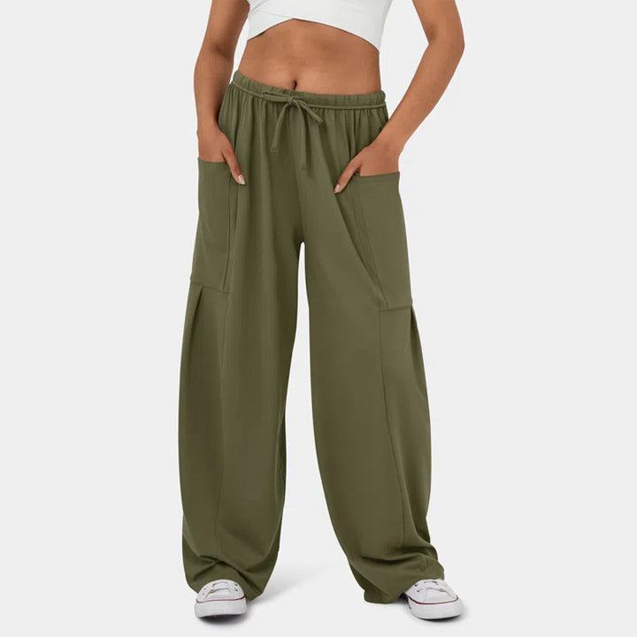 Damen Weite Relax‑Hose mit hohem Elastikbund, Tunnelzug und großen Cargo-Taschen – Avérine