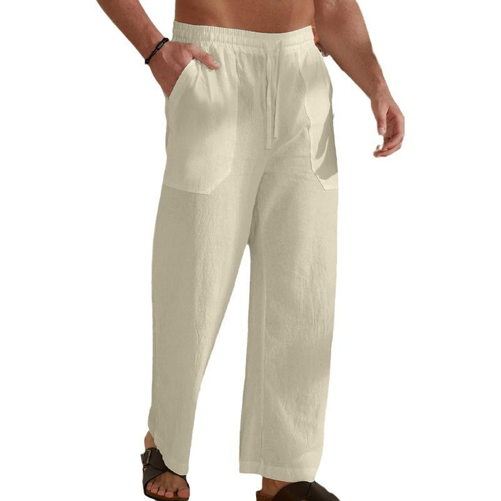 Herren lässige Leinenhose mit elastischem Bund und Seitentaschen Echoarchiv