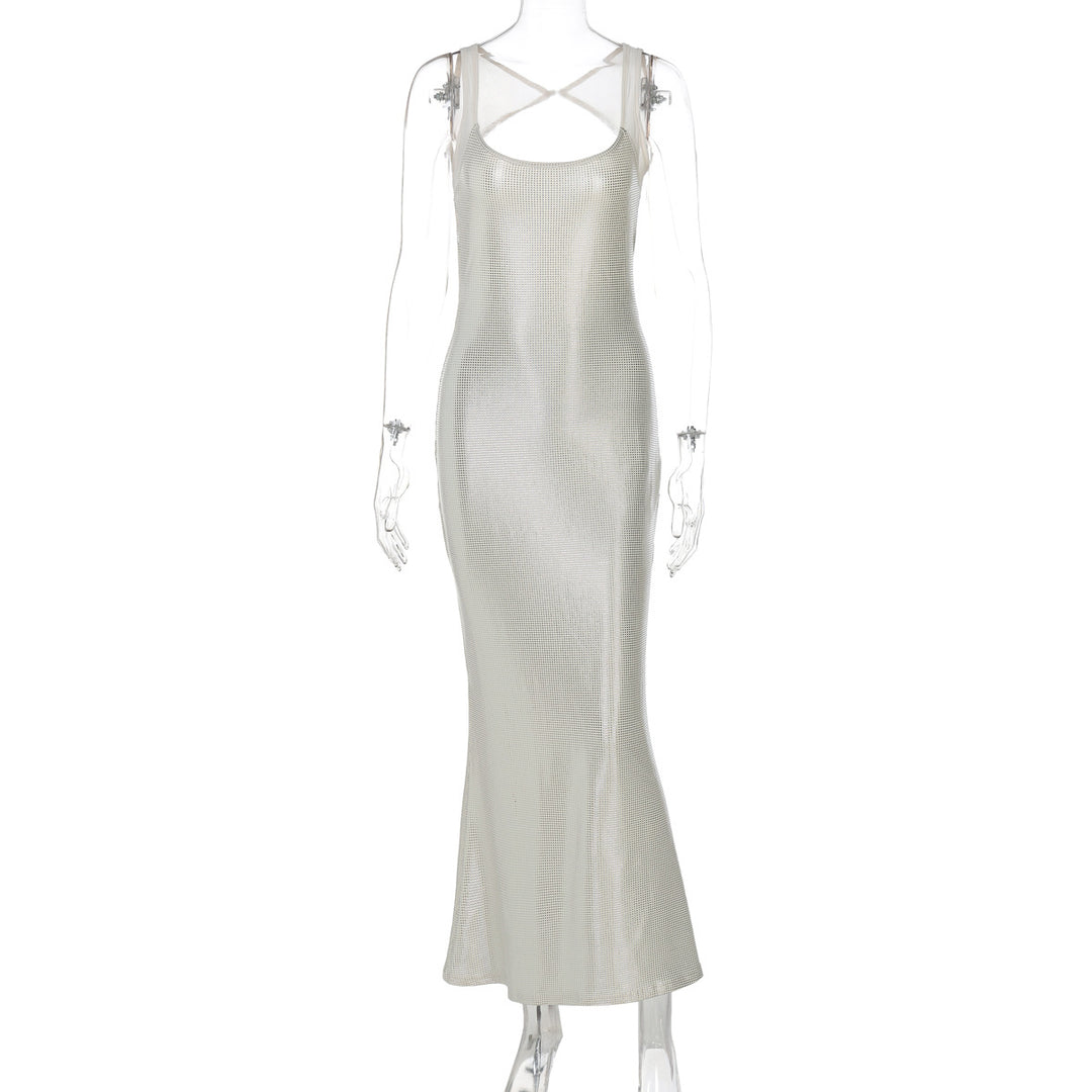 Damen Elegantes Maxikleid mit verführerischem Kreuzträger und schimmerndem Obermaterial Echo Archiv