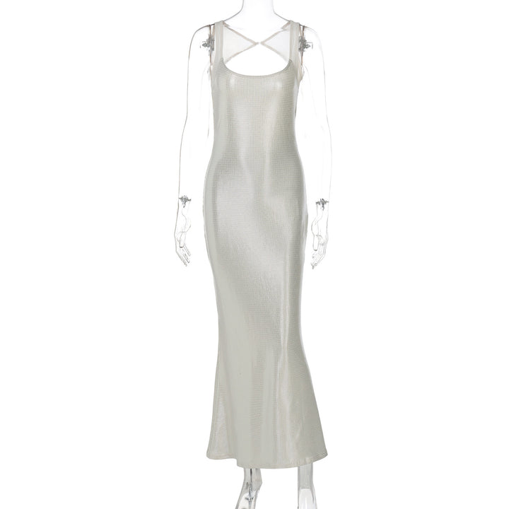 Damen Elegantes Maxikleid mit verführerischem Kreuzträger und schimmerndem Obermaterial Echo Archiv