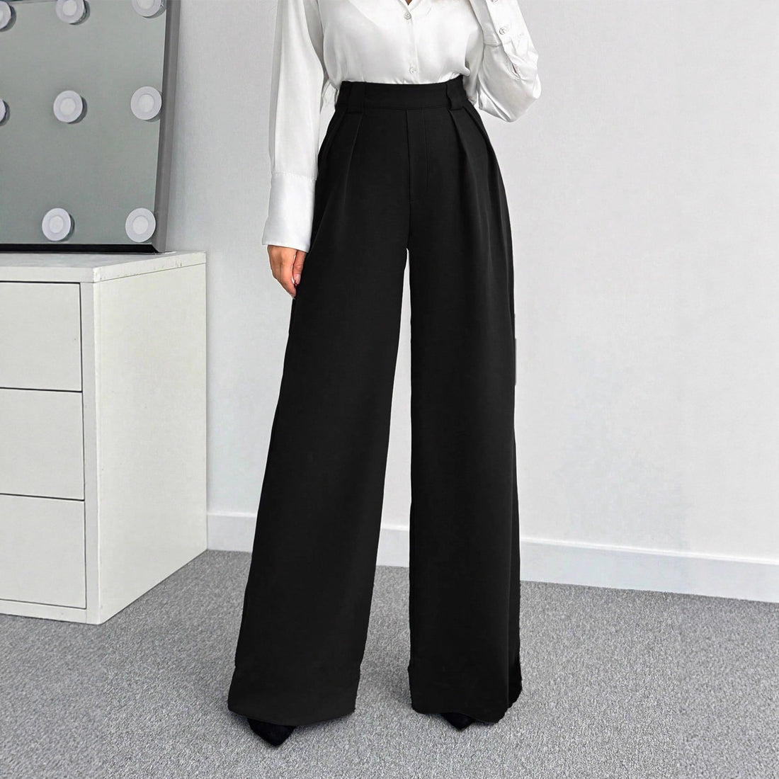 Damen Hochtaillierte Weitbein-Hose mit Gürtel – Avélisse