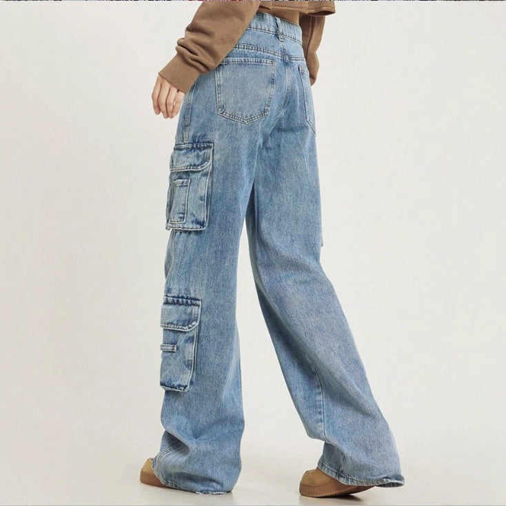 Damen Hochgeschnittene Baggy-Cargo-Jeans mit Mehrfach‑Utility‑Taschen Echo Archiv