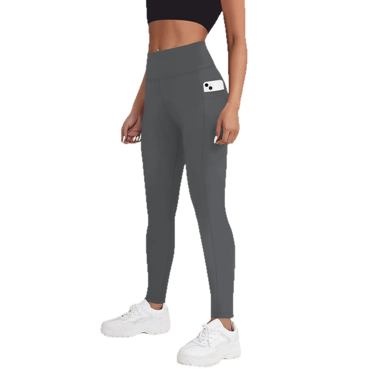 Damen High-Waist Sportleggings mit seitlicher Handytasche und formendem Kompressionsstoff echoarchiv-