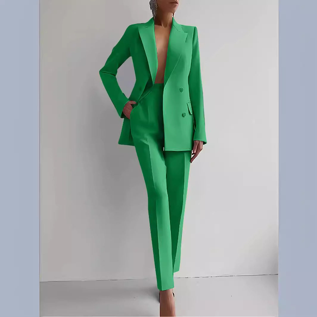 Damen elegante zweireihige Blazer mit maßgeschneiderter Hose Echoarchiv