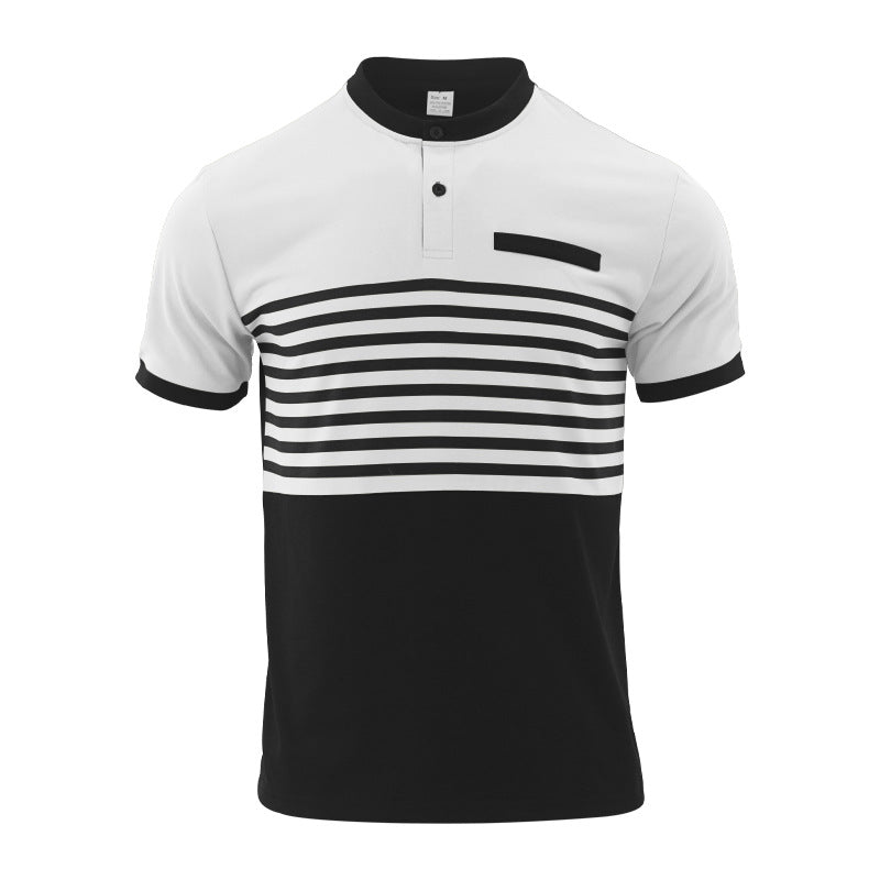 Herren nan kurzärmeliges Streifen-Kurzarmshirt mit Knopfleiste, Stehkragen und Brustpaspel Echo Archiv