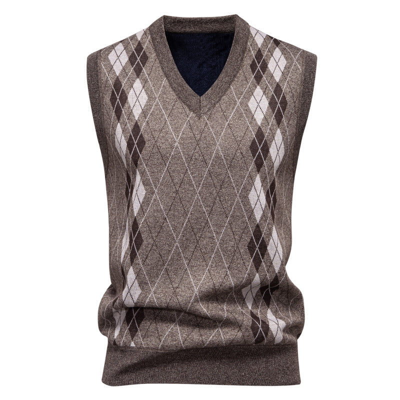Herren nan elegante Rautenmuster-Strickweste mit V-Ausschnitt und leichtem Baumwollmix Echo Archiv
