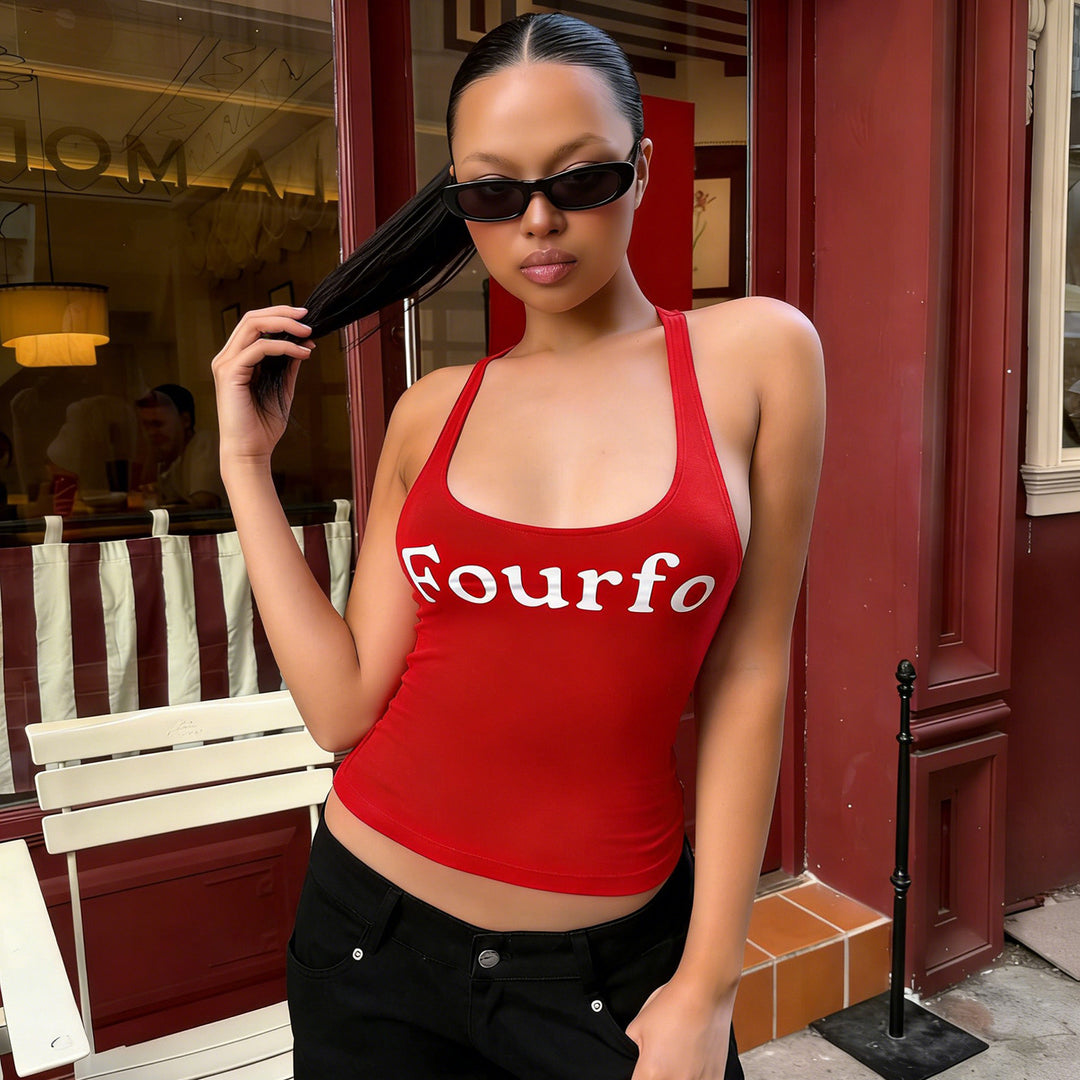 Damen Sportliches Crop-Top mit hohem Kragen und auffälligem Druck Echo Archiv
