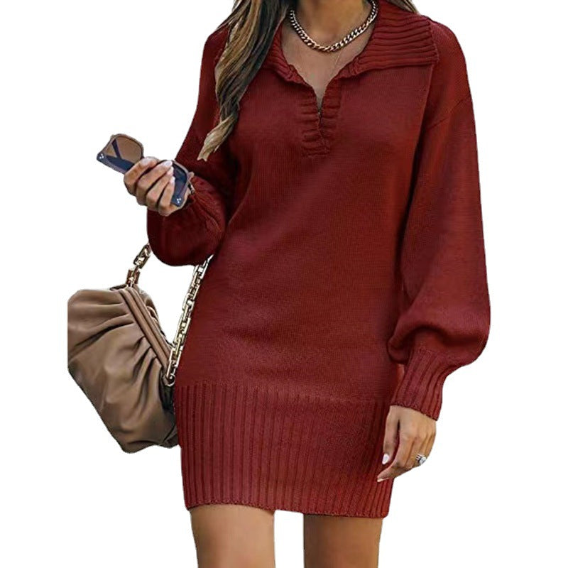 Damen nan schulterfreies Strickminikleid mit weitem V-Ausschnitt und Rippbund Echo Archiv