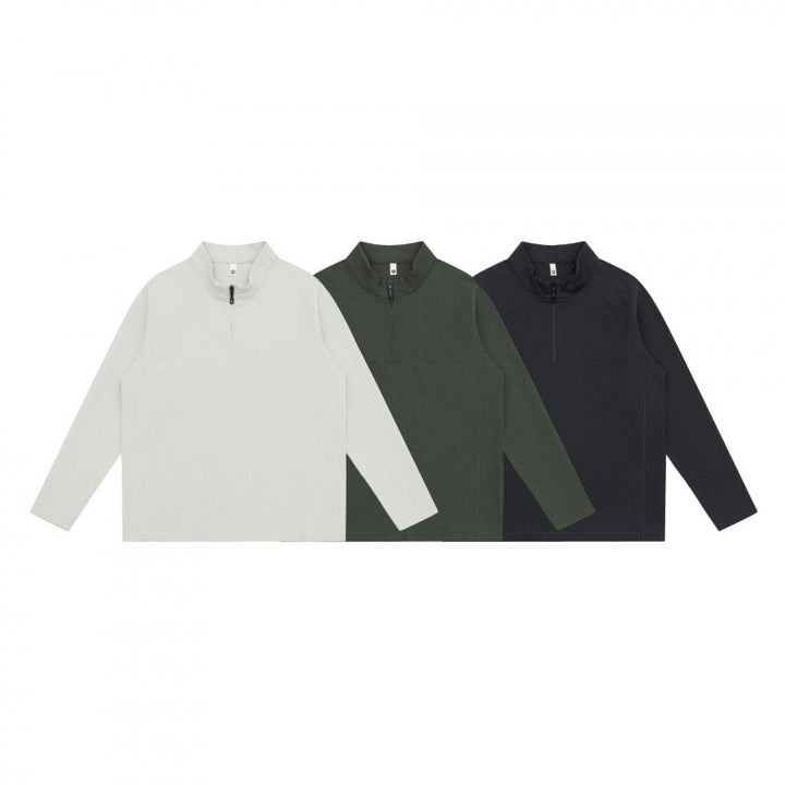 Unisex Grobstruktur-Halbzip-Pullover mit Stehkragen und Boxy-Schnitt Echo Archiv