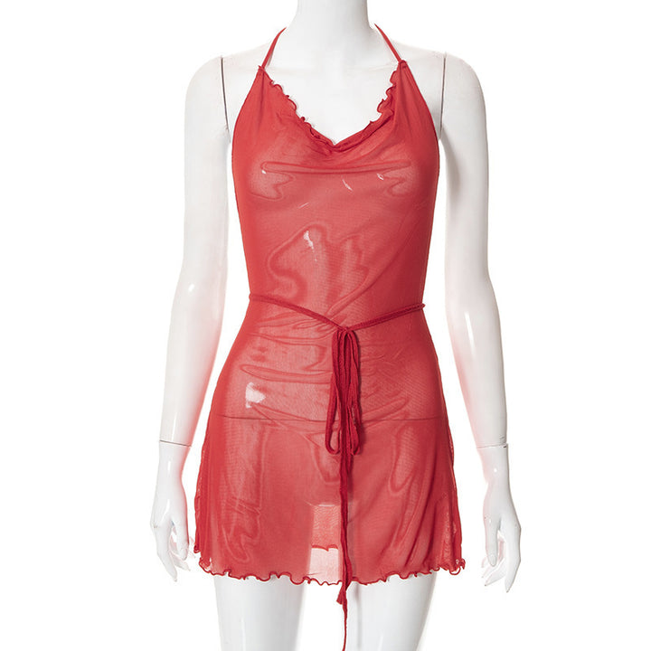 Damen luftiges Chiffonkleid mit femininem Ausschnitt und feinen Rüschen Echo Archiv