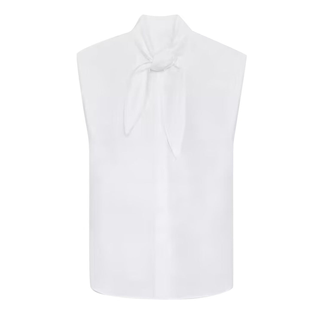 Damen Ärmellose Popeline-Bluse mit Schluppenkragen und Nadelstreifen Echoarchiv