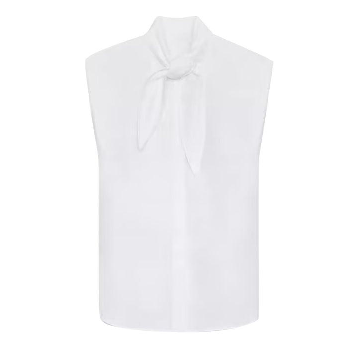 Damen Ärmellose Popeline-Bluse mit Schluppenkragen und Nadelstreifen Echoarchiv