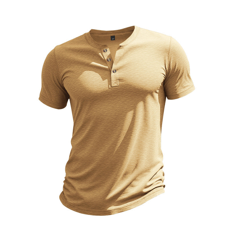 Herren Kurzarm-Henley-T-Shirt aus weicher Baumwolle mit dekorativer Knopfleiste Echoarchiv