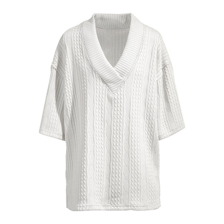Damen nan weiter Kurzarm-Strickpullover mit Schalkragen und Zopfmuster Echo Archiv