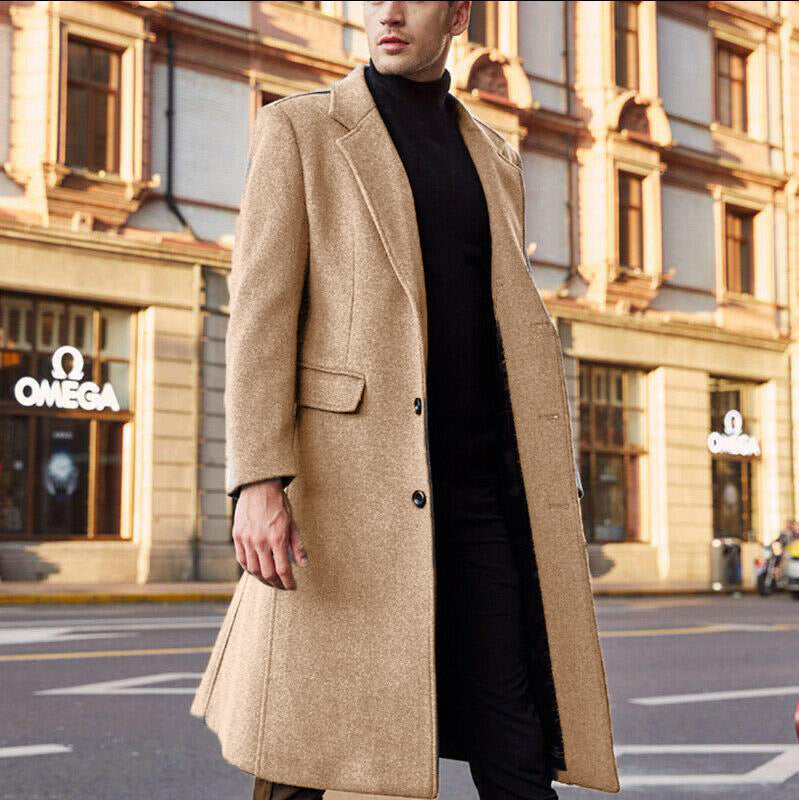 Herren Eleganter langer Wollmixmantel mit schlanker Silhouette und klassischem Revers Echoarchiv