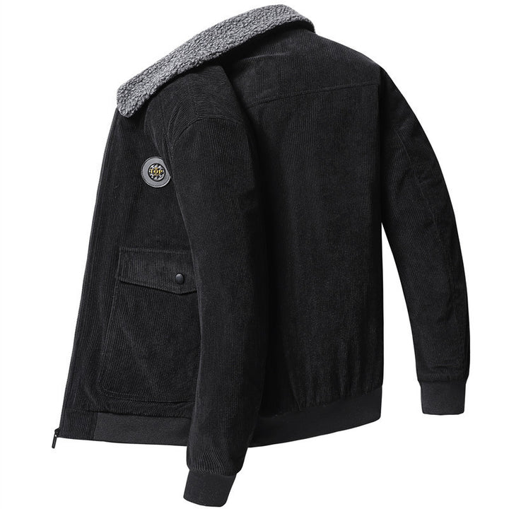 Herren Cordbomberjacke mit Teddykragen, wärmender Thermofütterung und Pattentaschen – Brevano