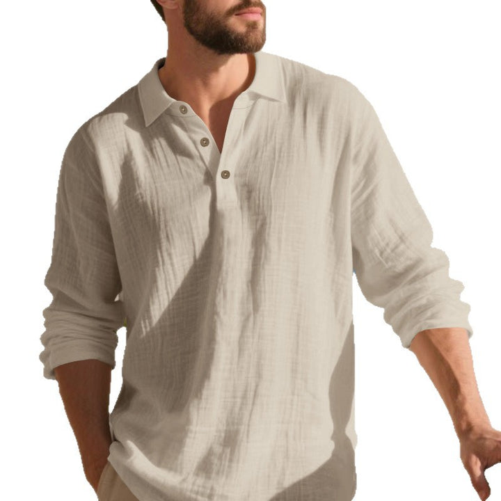 Herren lässiges Langarm-Polohemd mit Knopfleiste und atmungsaktivem Stoff Echoarchiv