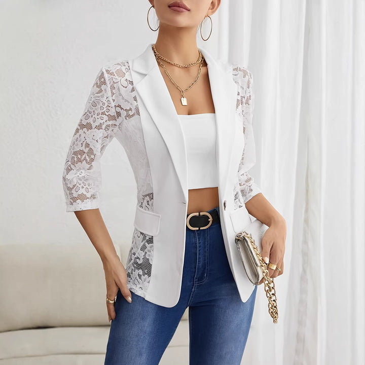 Damen nan taillierter Longblazer mit Spitzeneinsätzen und Reverskragen Echo Archiv