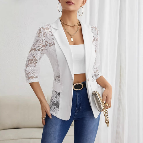 Damen nan taillierter Longblazer mit Spitzeneinsätzen und Reverskragen Echo Archiv