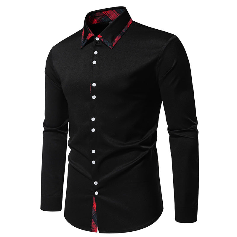 Herren elegantes Langarmhemd mit kreativem Kragen und kontrastierenden Details Echoarchiv