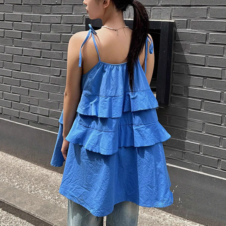 Damen luftiges Schwingkleid mit mehrlagigem Design und verstellbaren Trägern Echo Archiv