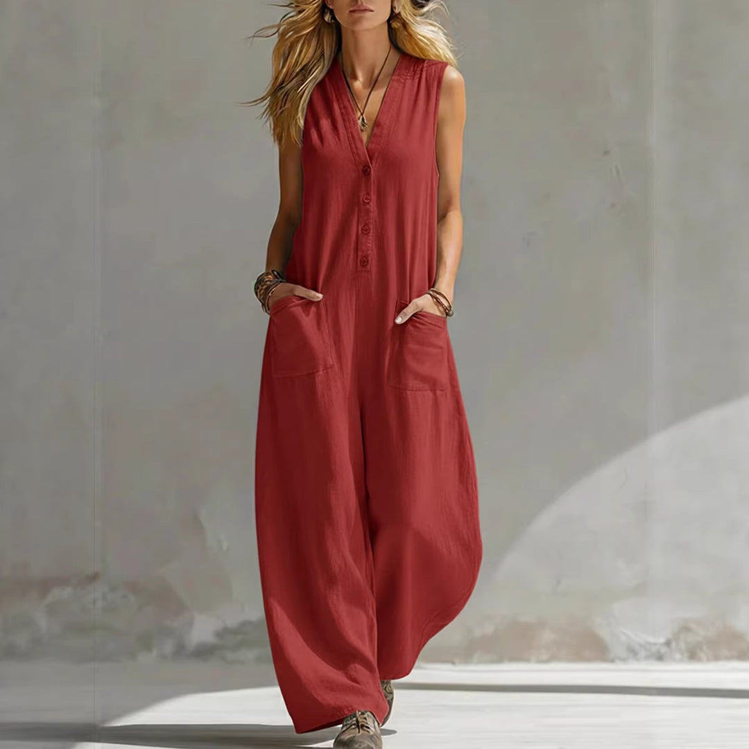 Damen Jumpsuit mit tiefem V-Ausschnitt und praktischen Taschen Echo Archiv
