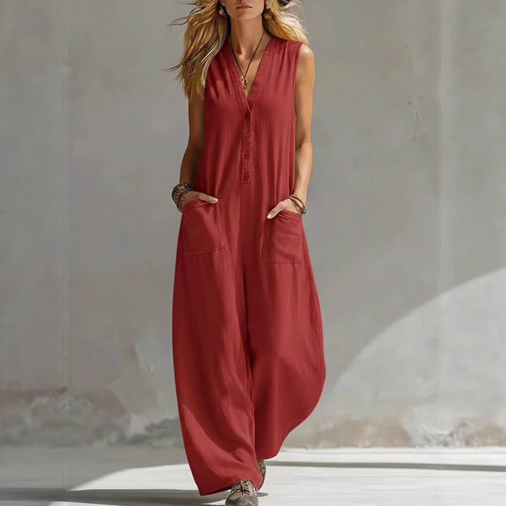 Damen Jumpsuit mit tiefem V-Ausschnitt und praktischen Taschen Echo Archiv