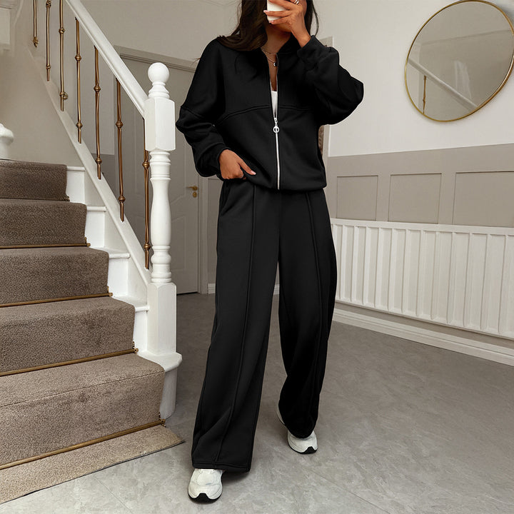 Damen Oversize-Sweatset mit Reißverschluss-Bomberjacke und Highwaist-Palazzohose – Avérine