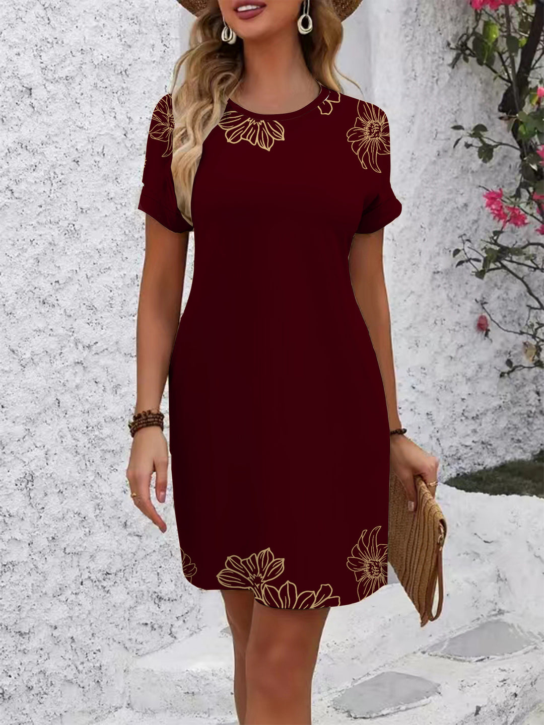 Damen Kurzarm Kleid mit floralem Linienmuster Echo Archiv