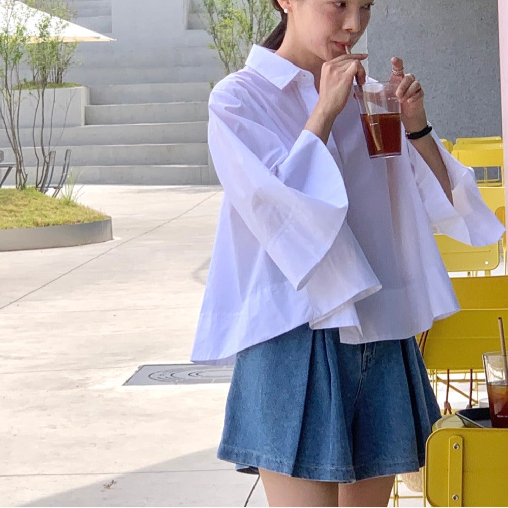 Damen Weite Oversize‑Hemdenbluse mit Cape‑Ärmeln und kastiger Silhouette Echoarchiv