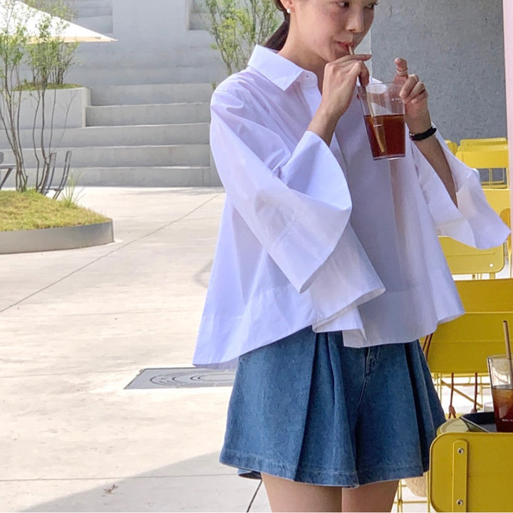 Damen Weite Oversize‑Hemdenbluse mit Cape‑Ärmeln und kastiger Silhouette Echoarchiv