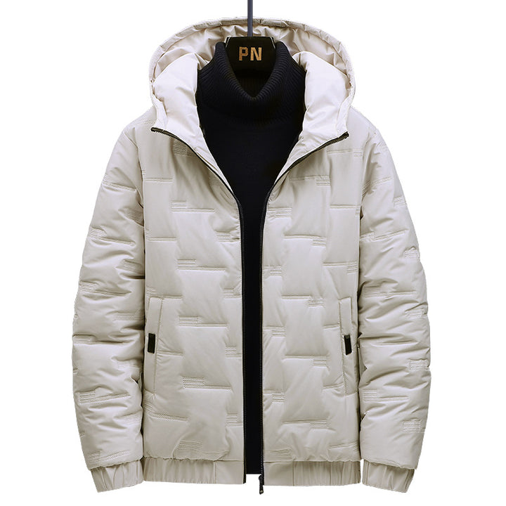 Herren Wattierte Kapuzenjacke mit geometrischer Steppung und winddichtem Saum – Marzano