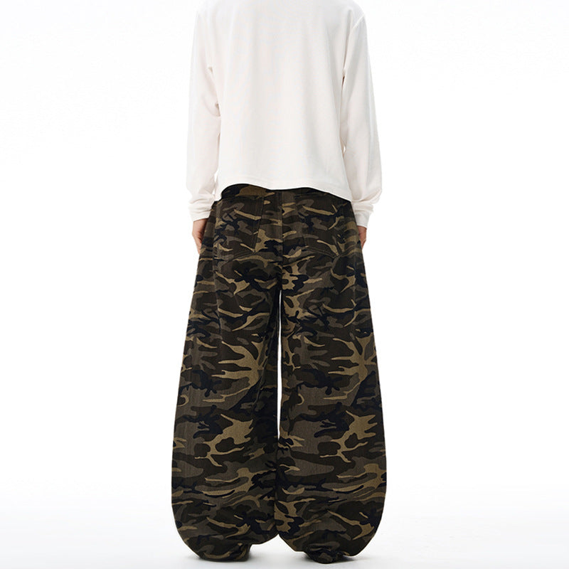 Herren Extralange Camouflage-Palazzo-Hose mit extrem weitem Bein und elastischem Bund Echo Archiv