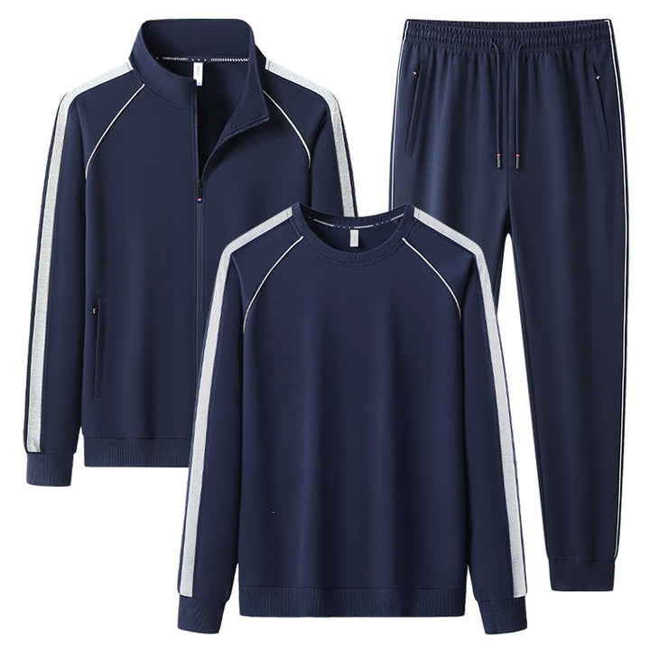 [Herren] Zweiteiliges Trainingsset mit Stehkragen-Zipjacke, Rundhals‑Sweatshirt und konisch geschnittener Jogginghose aus atmungsaktivem Fleece Echoarchiv