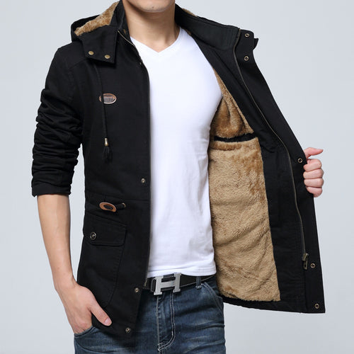 Herren Kapuzenparka mit Teddyfutter, Utility-Taschen und Kordzug Echoarchiv