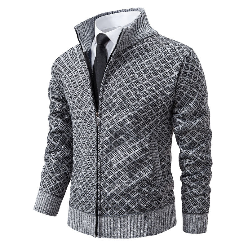 Herren nan gemusterte Strickjacke mit Stehkragen und durchgehendem Reißverschluss Echo Archiv