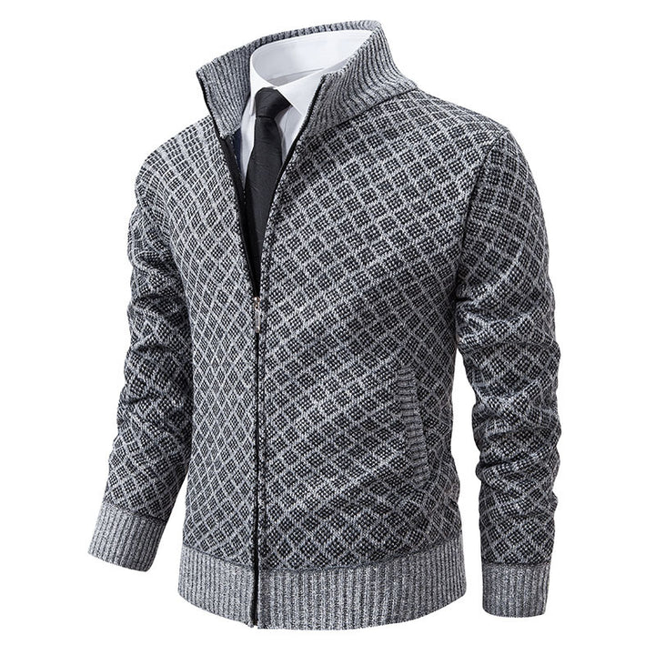 Herren nan gemusterte Strickjacke mit Stehkragen und durchgehendem Reißverschluss Echo Archiv