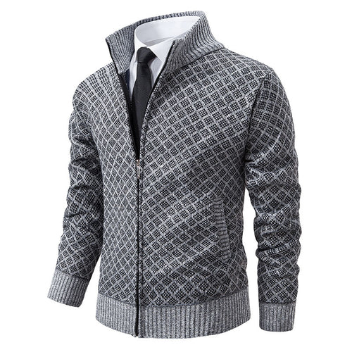 Herren nan gemusterte Strickjacke mit Stehkragen und durchgehendem Reißverschluss Echo Archiv