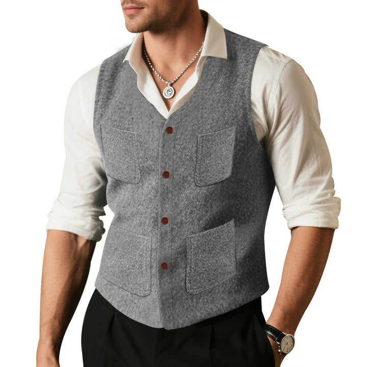 Herren Wollweste mit stilvollen Taschen und Knopfleiste Echoarchiv