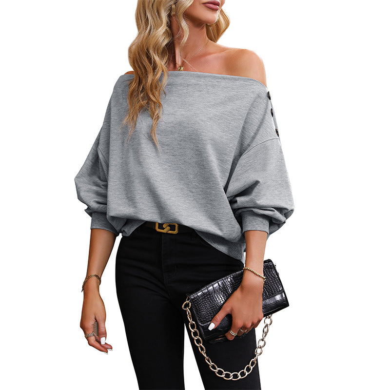 Damen Off-Shoulder Pullover mit Knopfdetails Echo Archiv