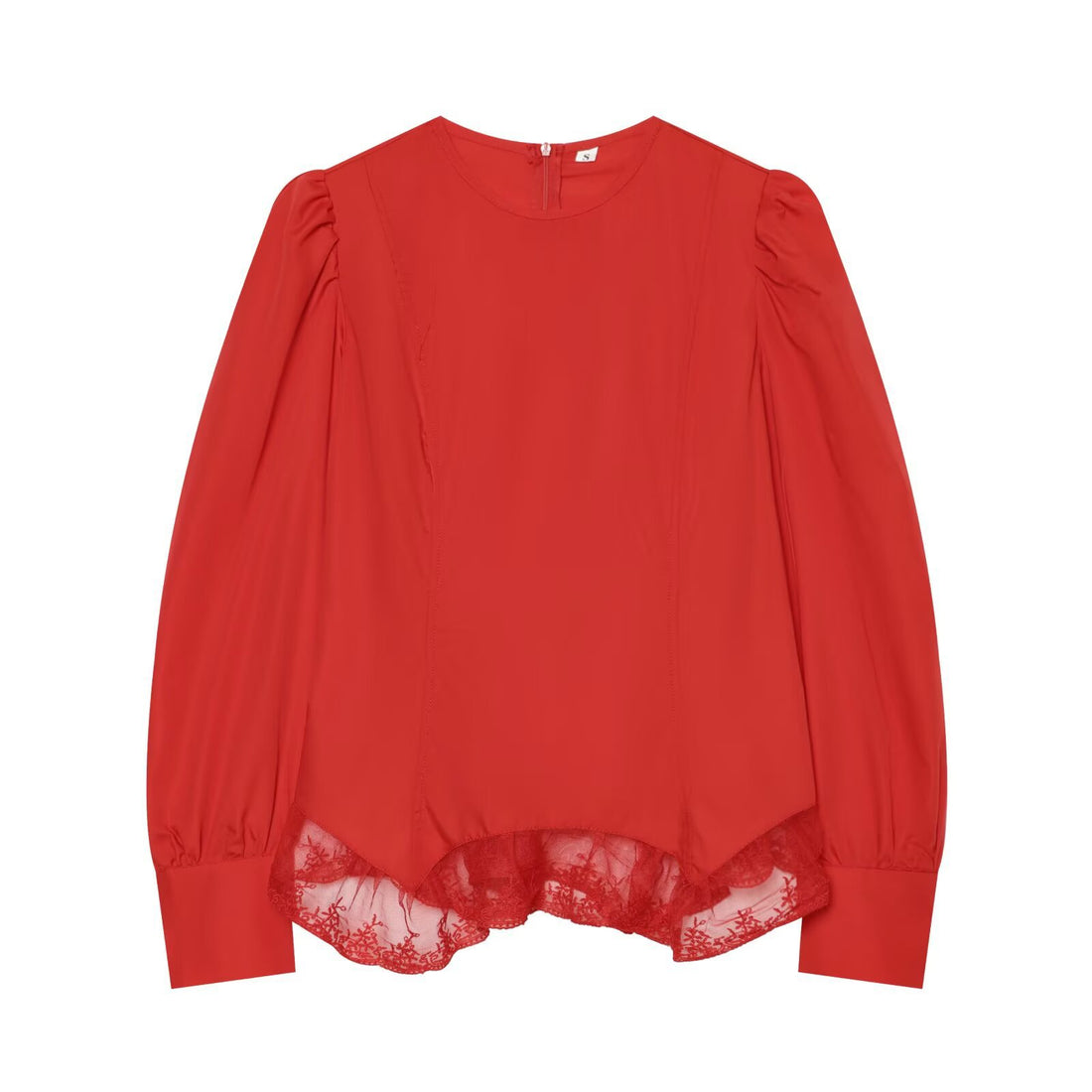 Damen Bluse mit Volumenärmeln und Spitzenbesatz Echoarchiv